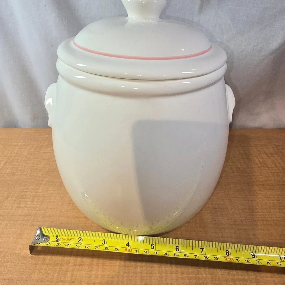 Vintage‎ Pottery/Ceramic Floral Cookie Jar Pink Peony? & blue floral COMPLETE